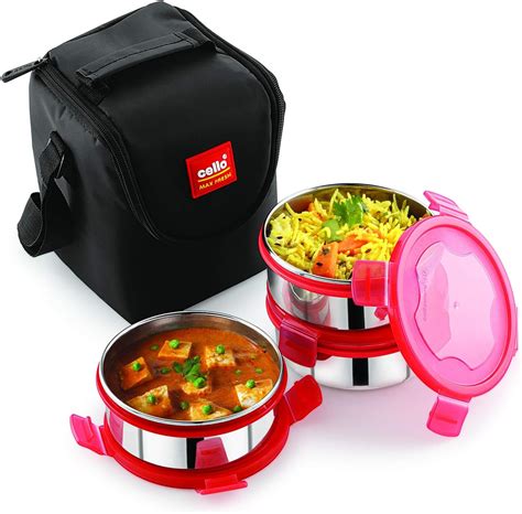 cello max fresh click steel lunch box set|CELLO Max Fresh Click 3 Plus Stainless Steel Lunch .